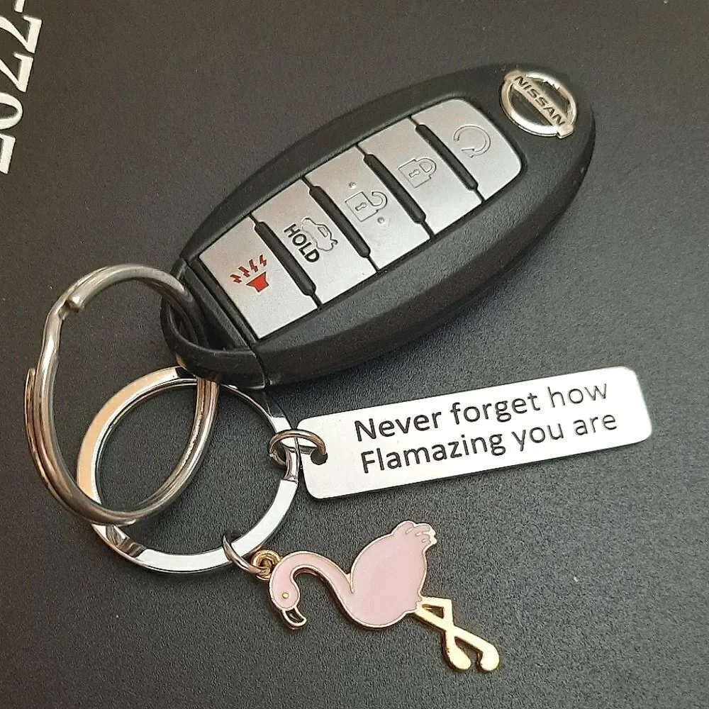 Motivational Flamingo Stainless Steel Keychain - Light Pink